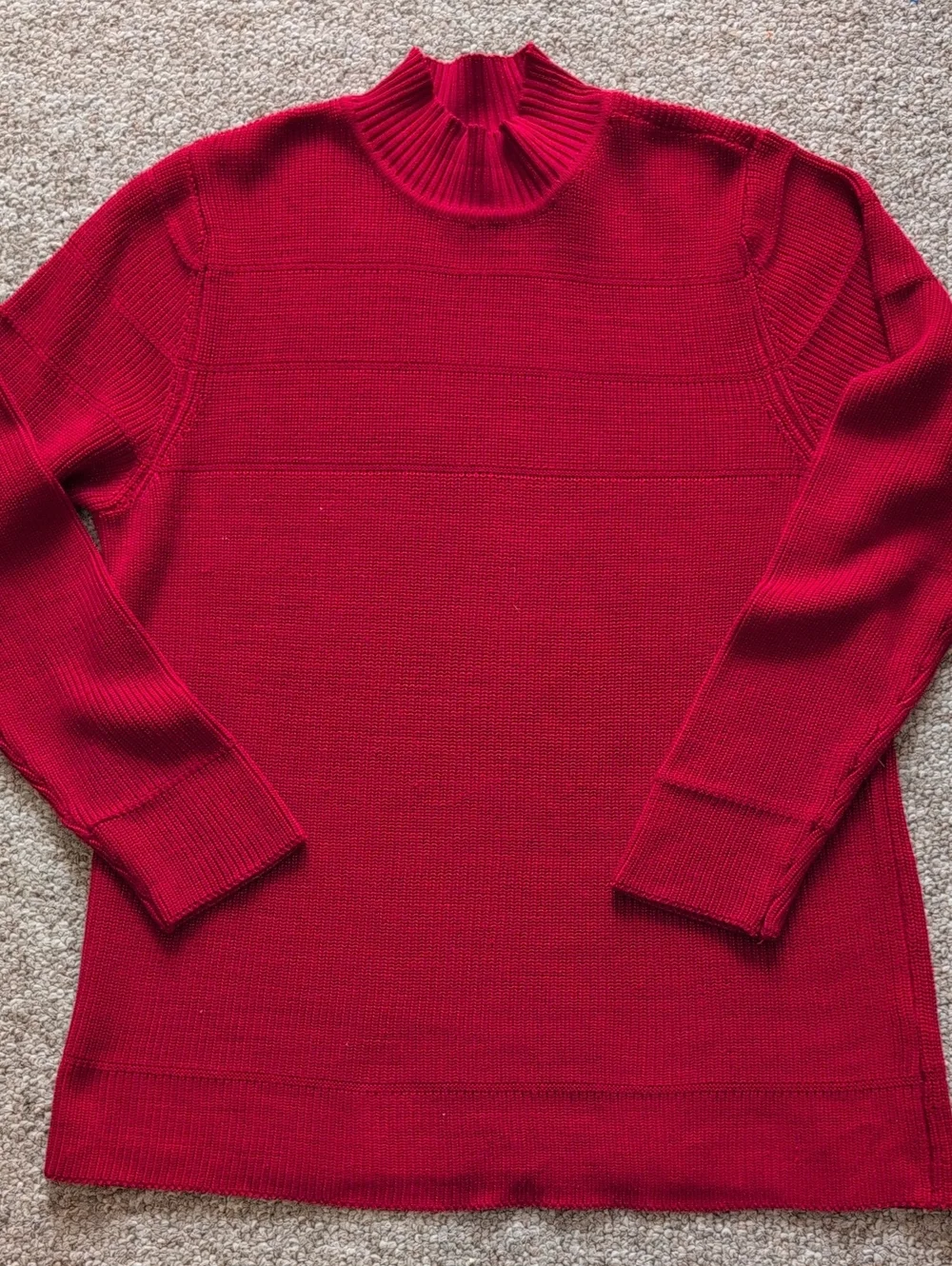 Silk Red Mock Neck  Ribbed Pullover